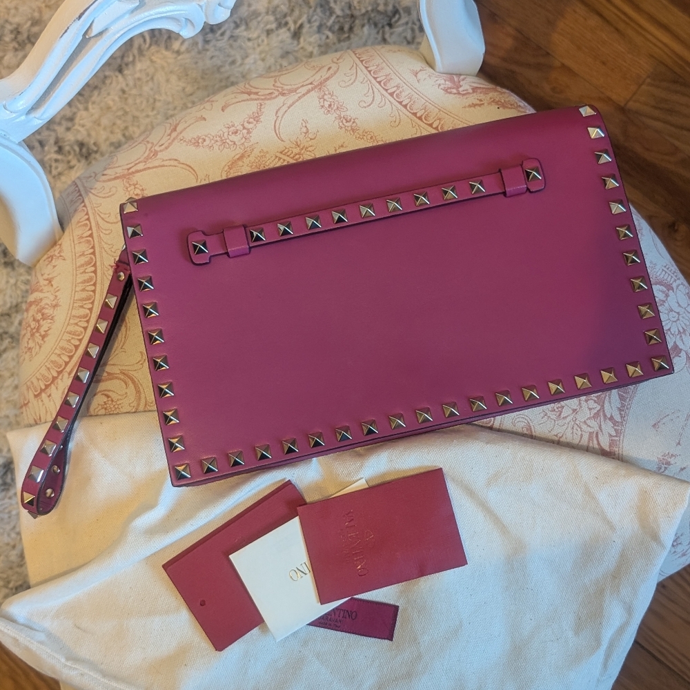 Valentino Rockstud Magenta Pink Clutch